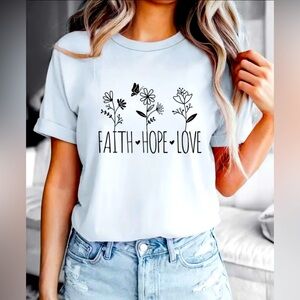 Light Gray Faith Printed Round Neck Short Sleeve T-Shirt